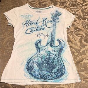 Hard Rock Cafe White and Blue Guitar Tee